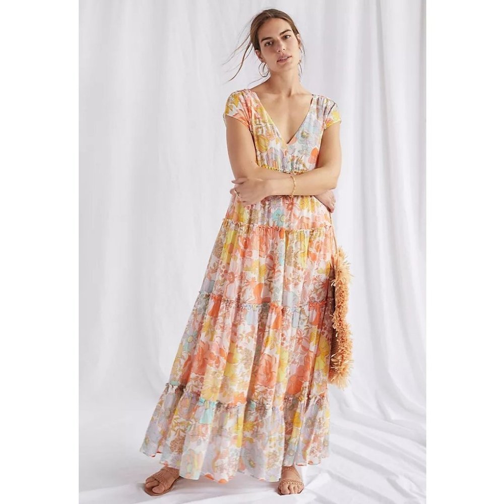 Anthropologie Ethereal Floral Boho Tiered Maxi Dress
